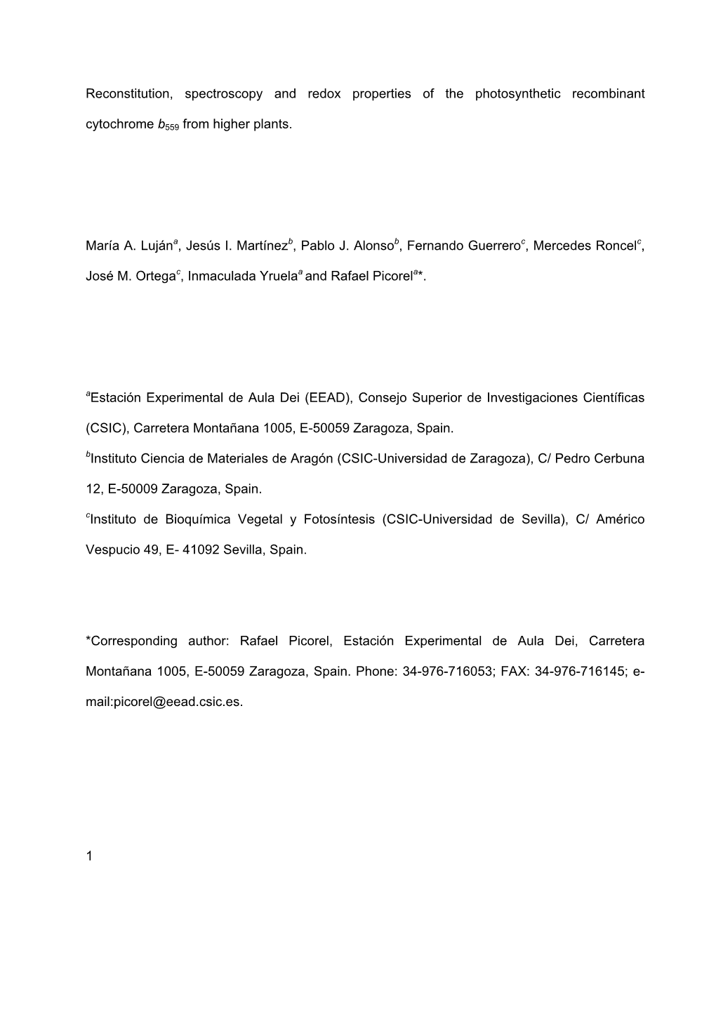 1 Reconstitution, Spectroscopy and Redox Properties of The