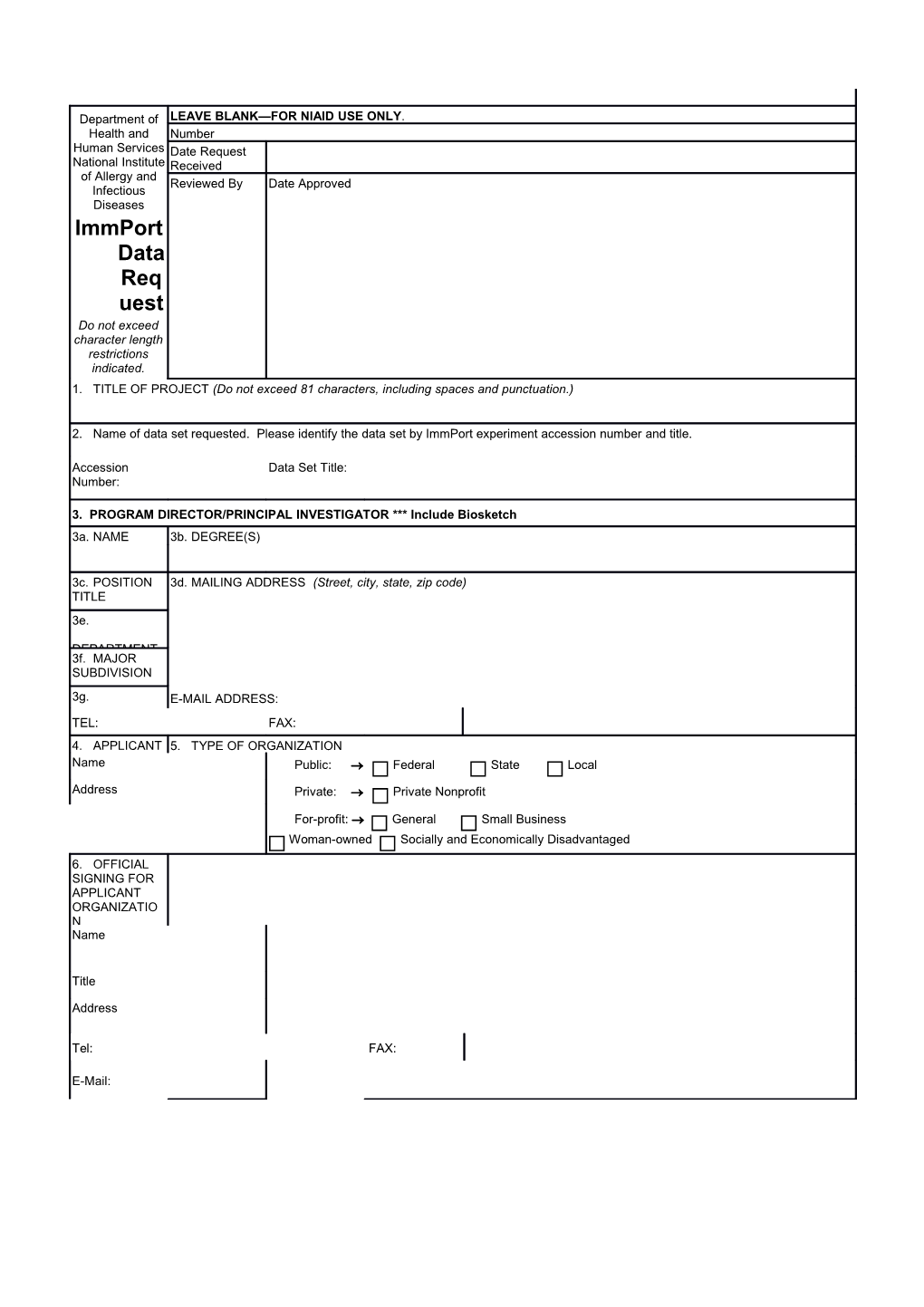 Immport Data Release Form Face Page Form Page 1