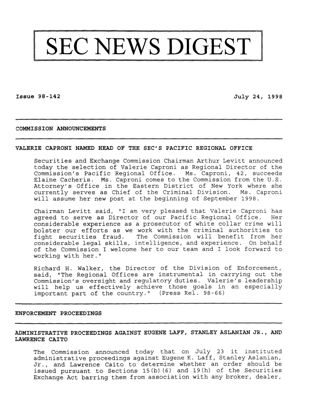 SEC News Digest, 07-24-1998