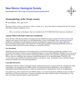 Geomorphology of the Navajo Country W