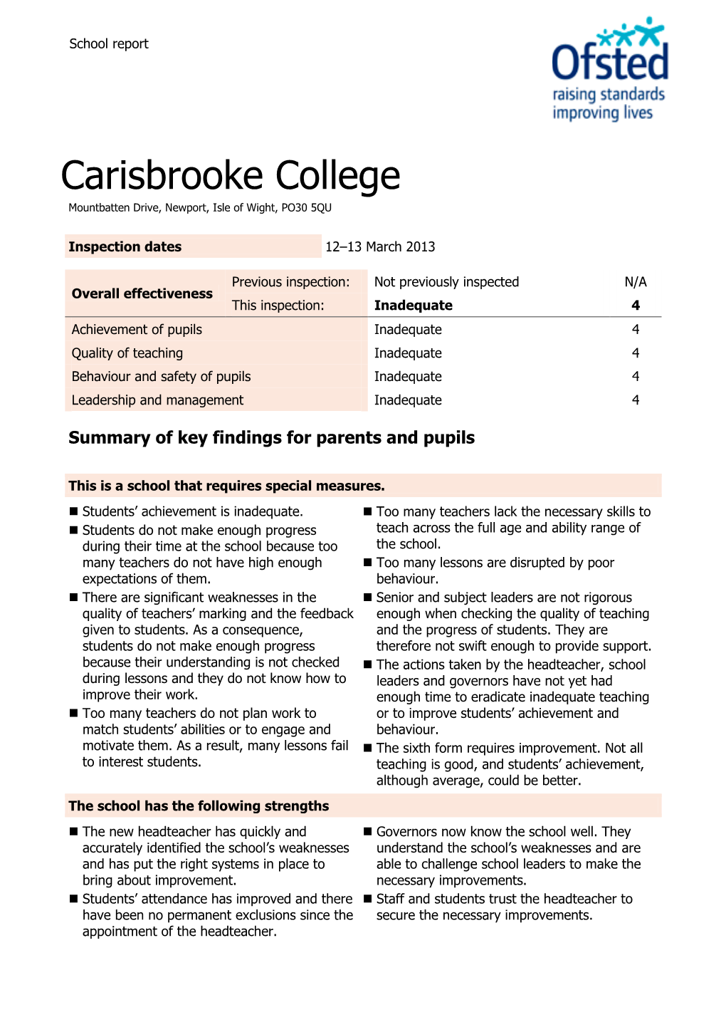 Carisbrooke College Mountbatten Drive, Newport, Isle of Wight, PO30 5QU