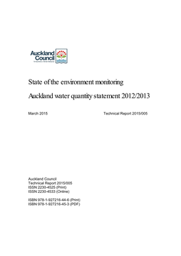 State of the Environment Monitoring Auckland Water Quantity Statement 2012/2013