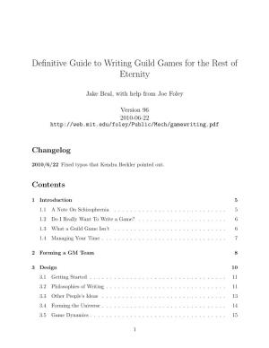 Definitive Guide to Writing Guild Games for the Rest of Eternity