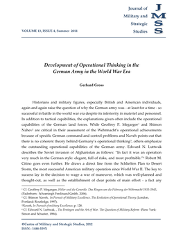 Development of Operational Thinking in the German Army in the World War Era