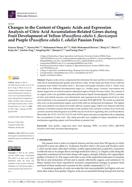 Changes in the Content of Organic Acids and Expression Analysis of Citric Acid Accumulation-Related Genes During Fruit Development of Yellow (Passiﬂora Edulis F