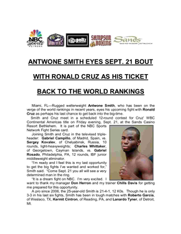 Antwone Smith Eyes Sept. 21 Bout with Ronald Cruz As