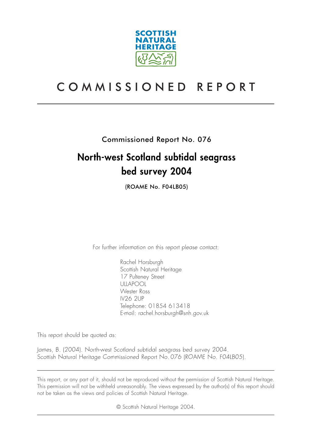 North-West Scotland Subtidal Seagrass Bed Survey 2004
