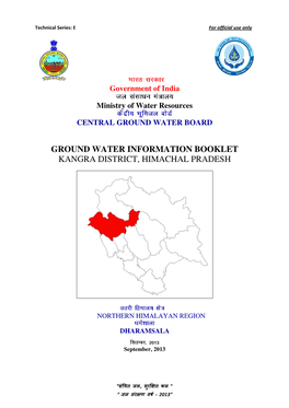 Ground Water Information Booklet Kangra District, Himachal Pradesh