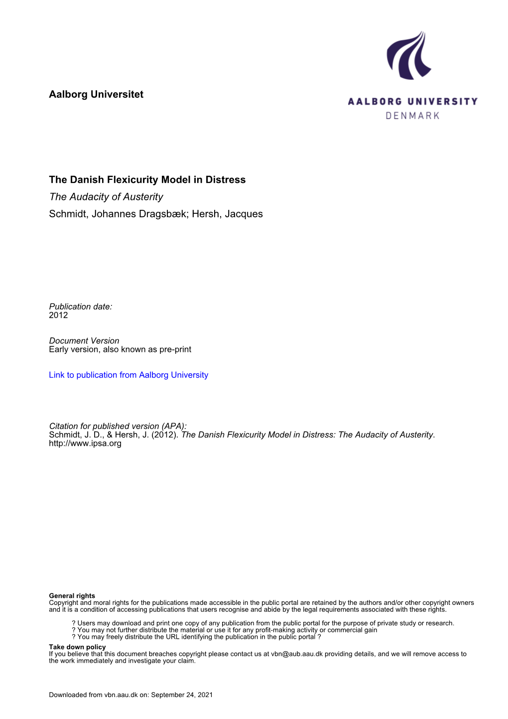 Schmidt and Hersh (2012) the Danish Flexicurity Model in Distress (IPSA