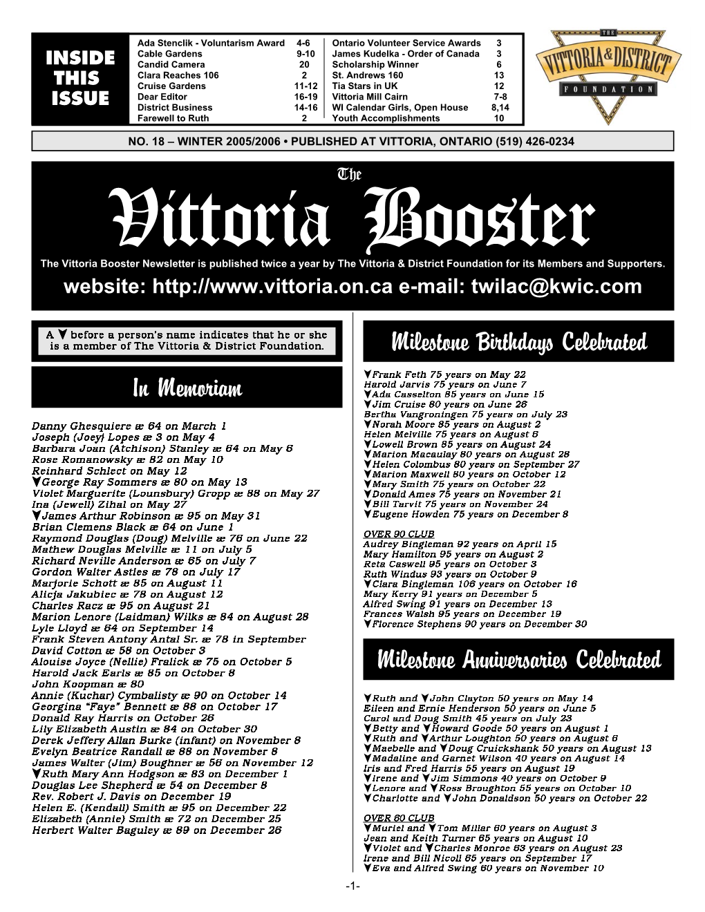 No. 18 – Winter 2005/2006 • Published at Vittoria, Ontario (519) 426-0234