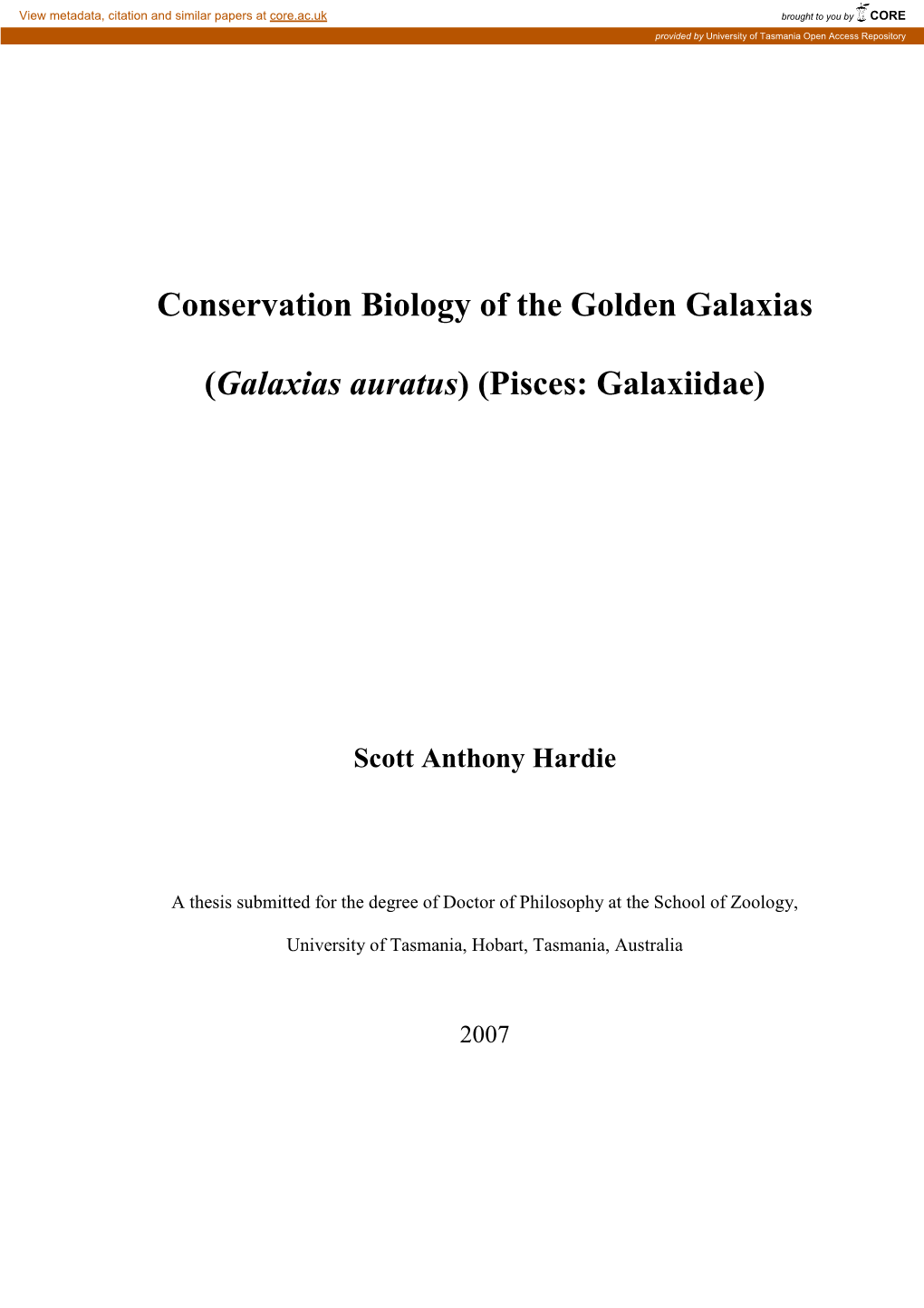 Conservation Biology of the Golden Galaxias (Front Section)