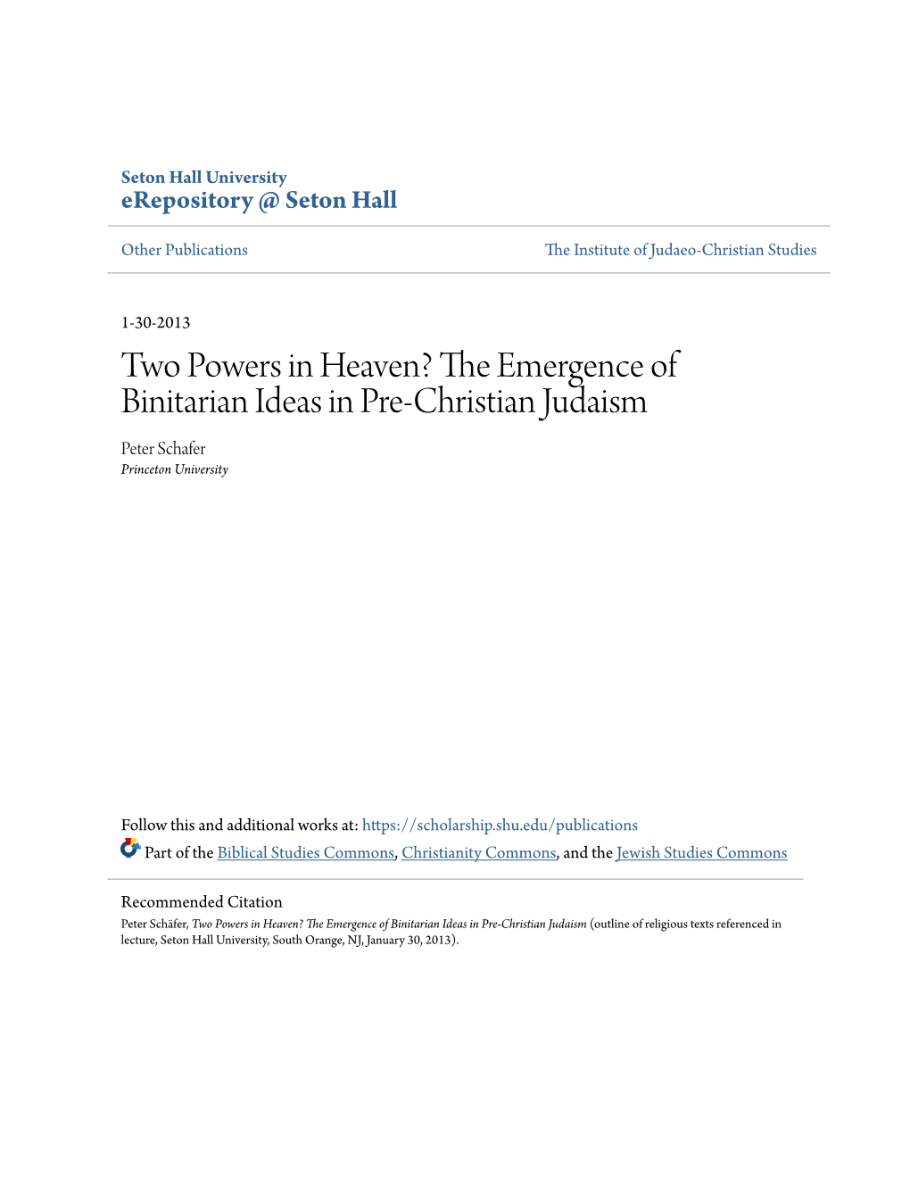 Two Powers in Heaven? the Emergence of Binitarian Ideas In