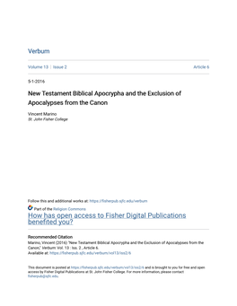 New Testament Biblical Apocrypha and the Exclusion of Apocalypses from the Canon