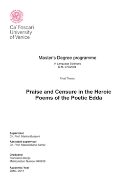 Praise and Censure in the Heroic Poems of the Poetic Edda