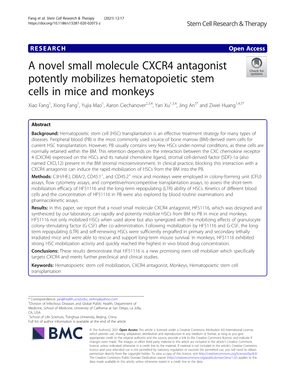 A Novel Small Molecule CXCR4 Antagonist Potently Mobilizes