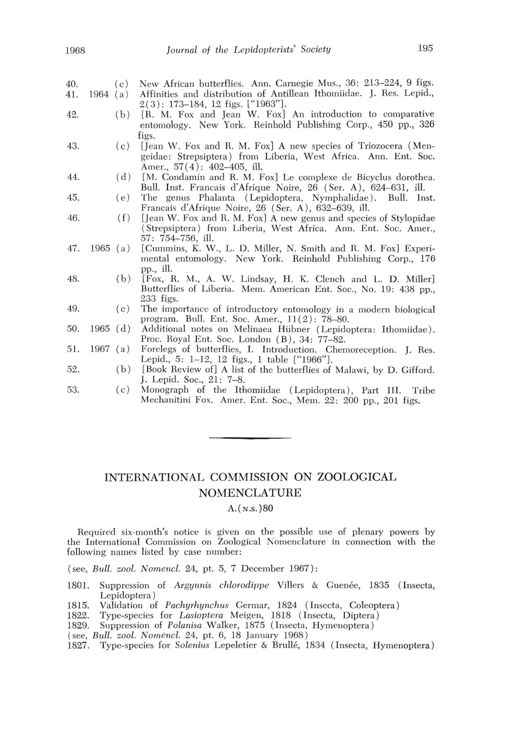 International Commission on Zoological Nomenclature Notice