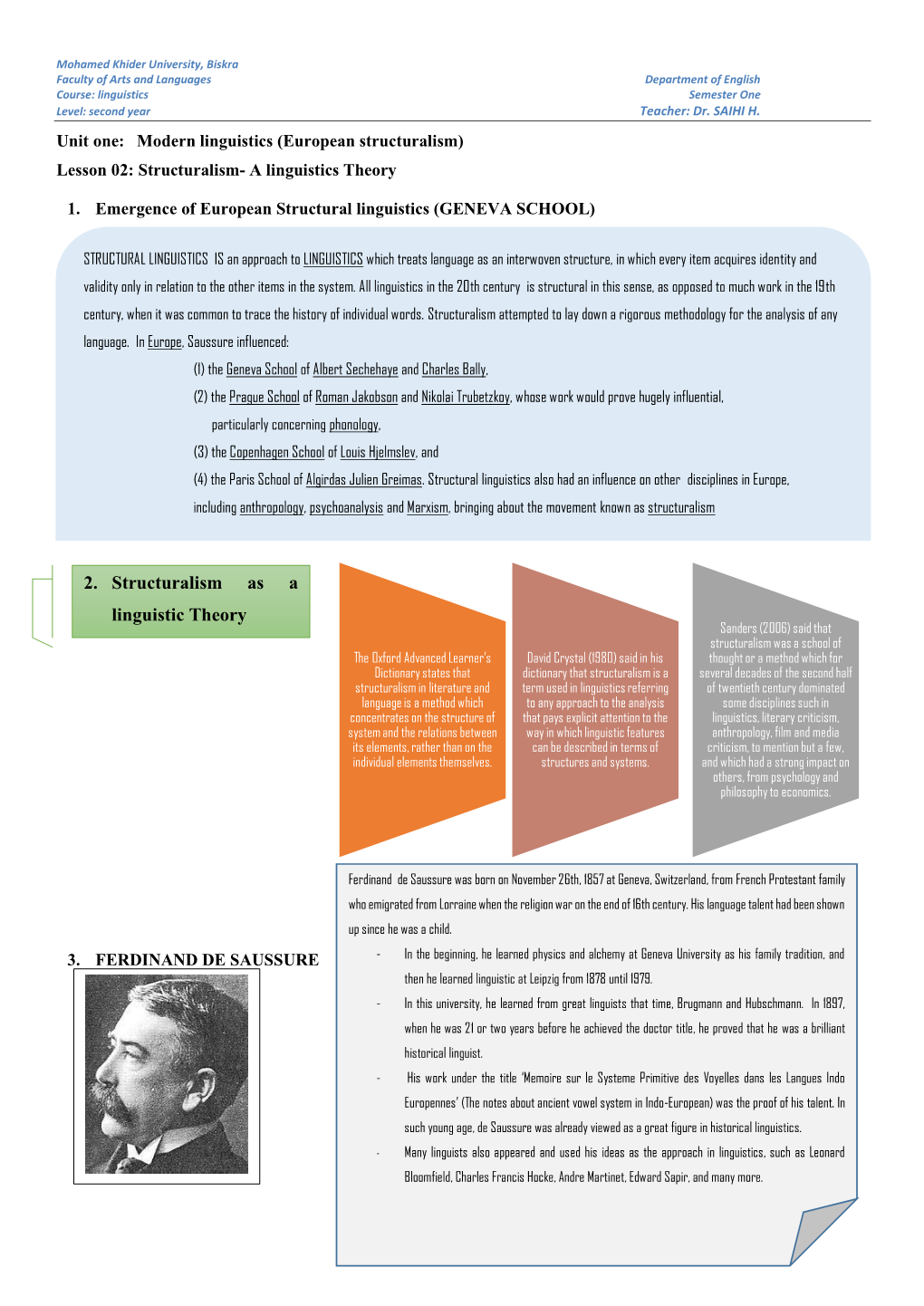 2. Structuralism As a Linguistic Theory