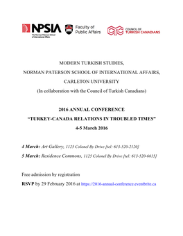 MODERN TURKISH STUDIES, NORMAN PATERSON SCHOOL of INTERNATIONAL AFFAIRS, CARLETON UNIVERSITY (In Collaboration with the Council of Turkish Canadians)