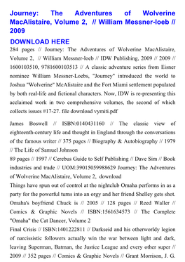Journey: the Adventures of Wolverine Macalistaire, Volume 2, // William Messner-Loeb // 2009