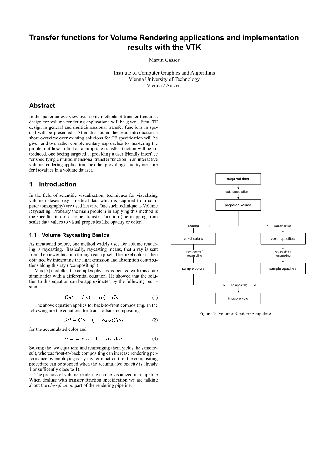 Transfer Functions for Volume Rendering Applications and Implementation Results with the VTK