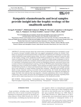 Sympatric Elasmobranchs and Fecal Samples Provide Insight Into the Trophic Ecology of the Smalltooth Sawfish