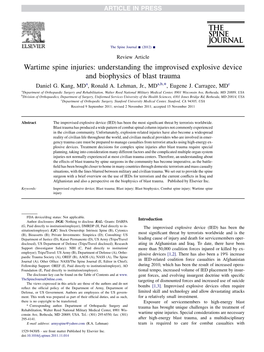 Wartime Spine Injuries: Understanding the Improvised Explosive Device and Biophysics of Blast Trauma Daniel G