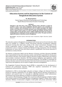 Education System and Its Importance in the Context of Bangladesh Education System