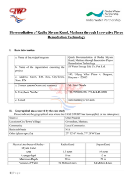 Bioremediation of Radhe Shyam Kund, Mathura Through Innovative Phyco Remediation Technology