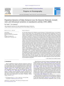 Population Dynamics of Salpa Thompsoni Near the Antarctic Peninsula: Growth Rates and Interannual Variations in Reproductive Activity (1993–2009) ⇑ V.J