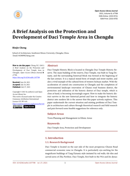 A Brief Analysis on the Protection and Development of Daci Temple Area in Chengdu