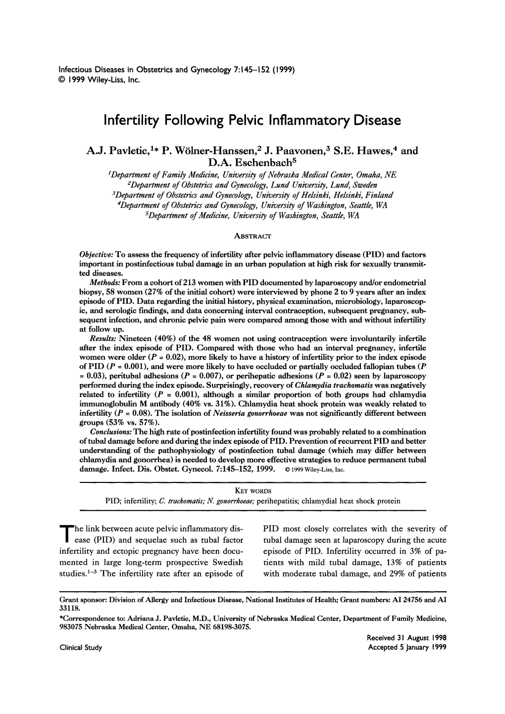 Infertility Following Pelvic Inflammatory Disease