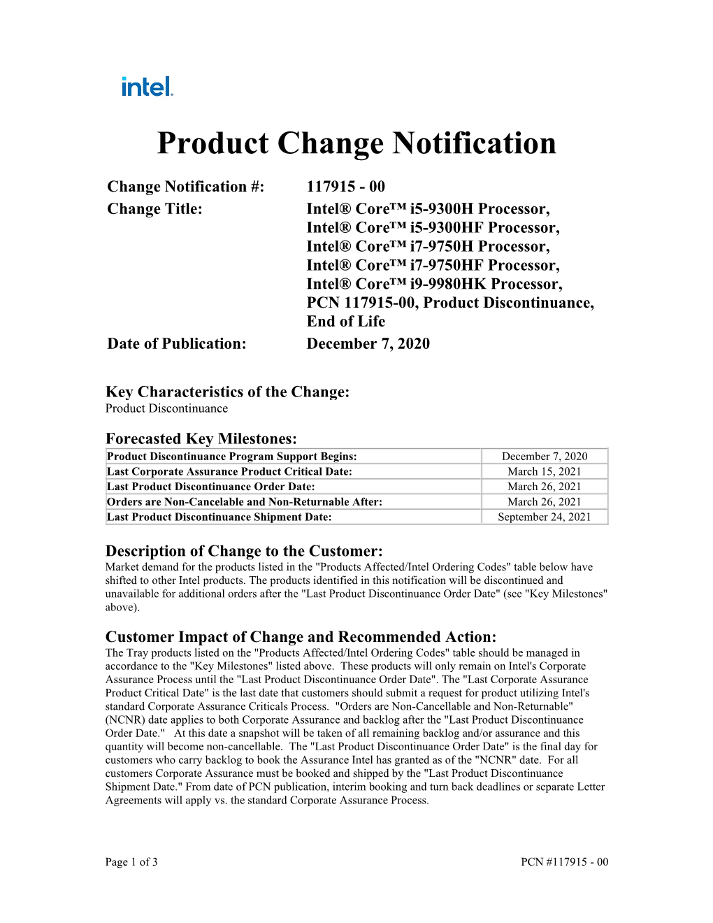 Product Change Notification