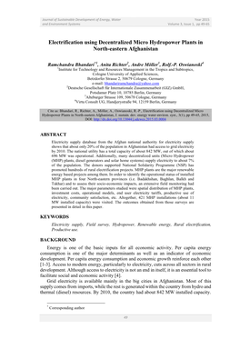 Electrification Using Decentralized Micro Hydropower Plants in North-Eastern Afghanistan