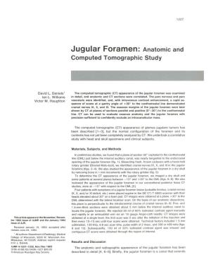 Jugular Foramen: Anatomic and Computed Tomographic Study