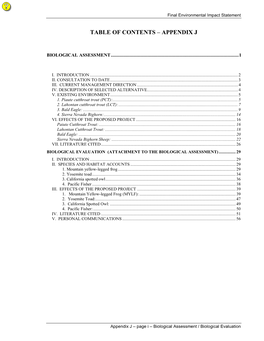 Table of Contents – Appendix J