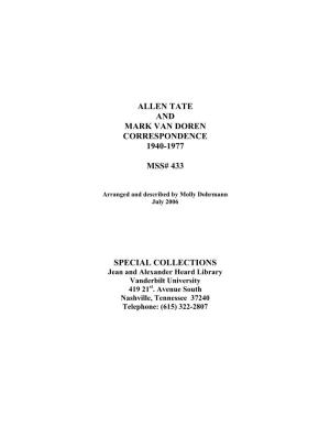 Allen Tate/Mark Van Doren Correspondence 1940-1977 with Photographs