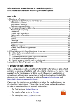 Educational Software and Wikidoo (Offline Wikipedia) Contents 1