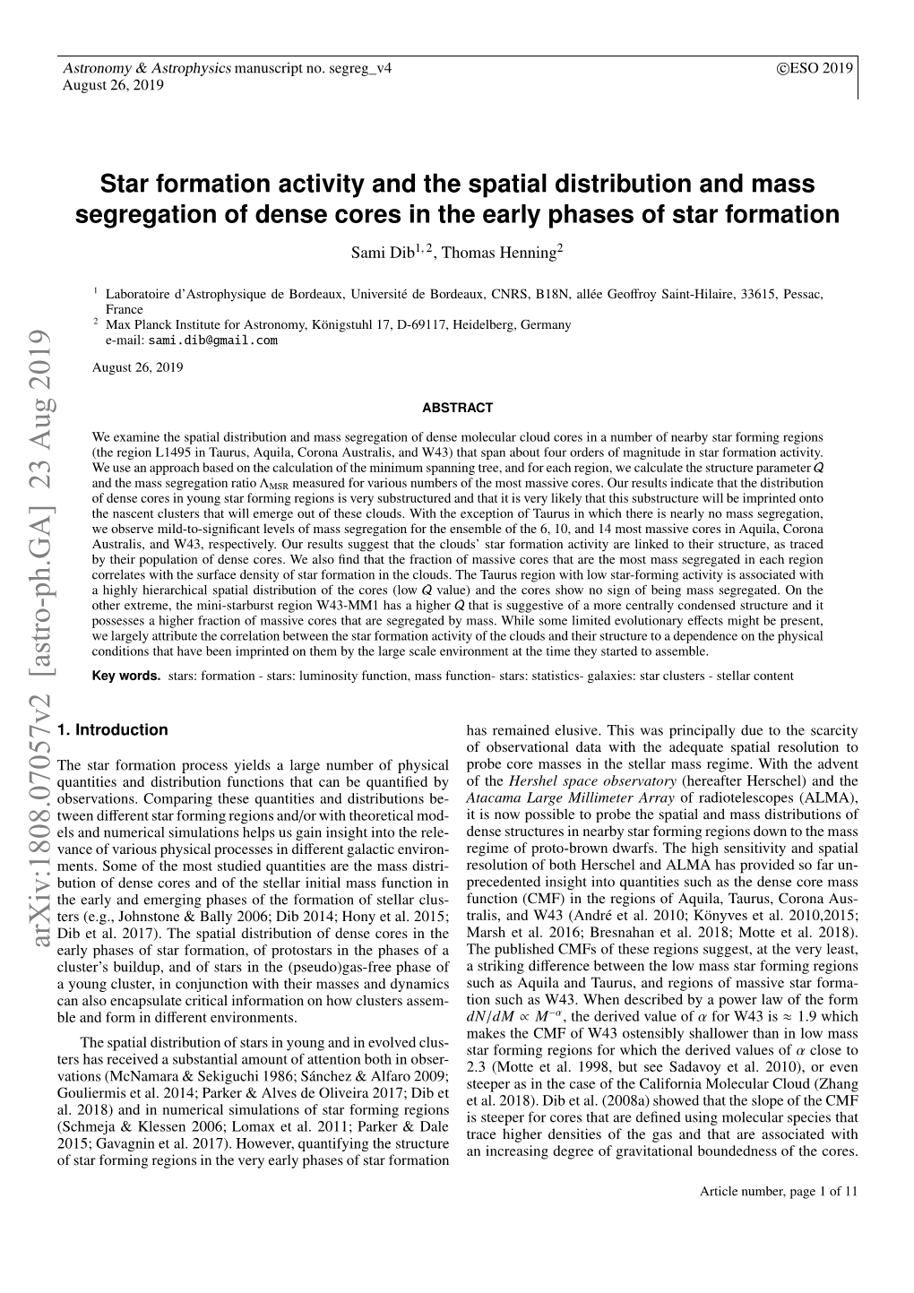 Star Formation Activity and the Spatial Distribution and Mass Segregation