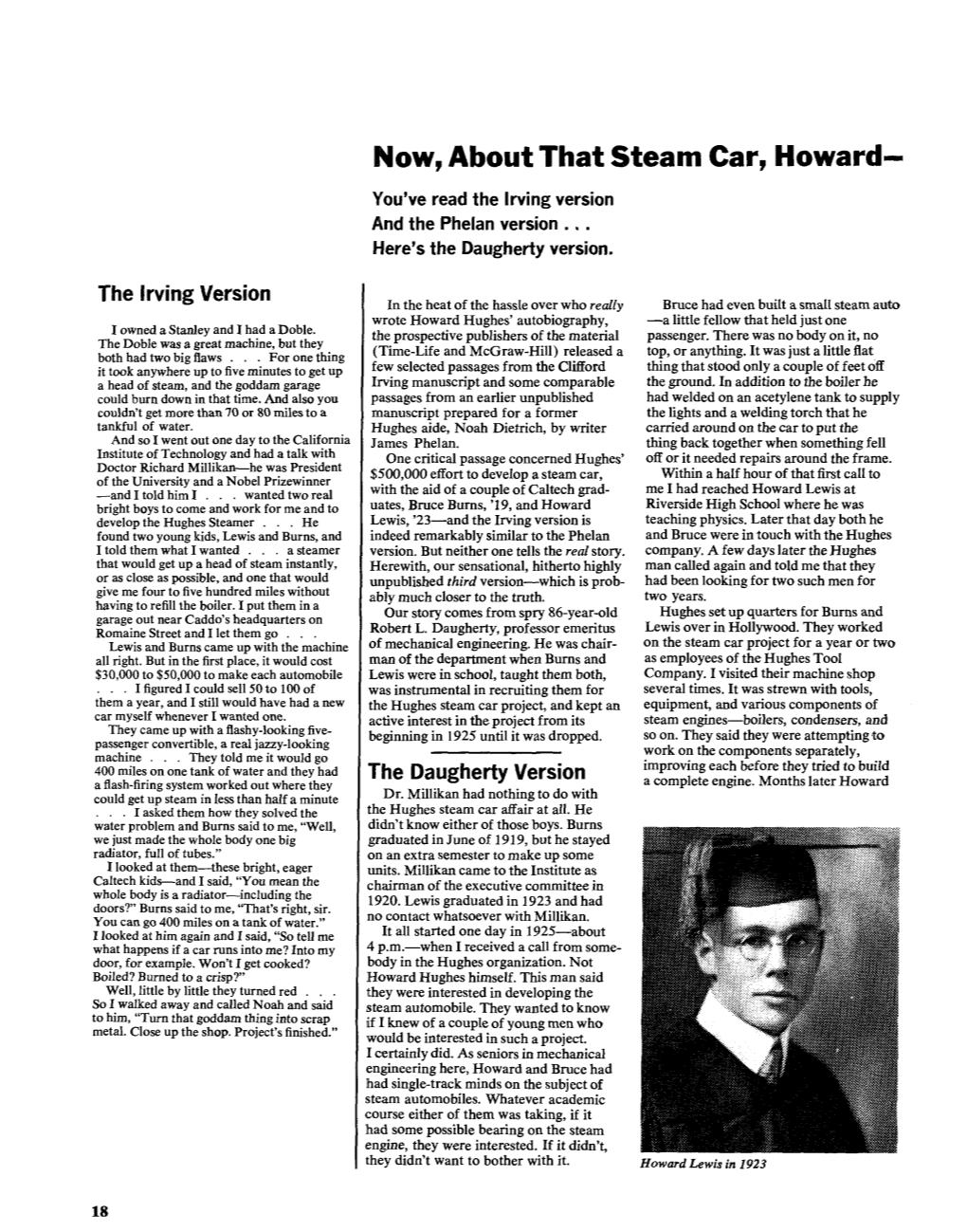 Now, About That Steam Car, Howard- You've Read the Irving Version and the Phelan Version