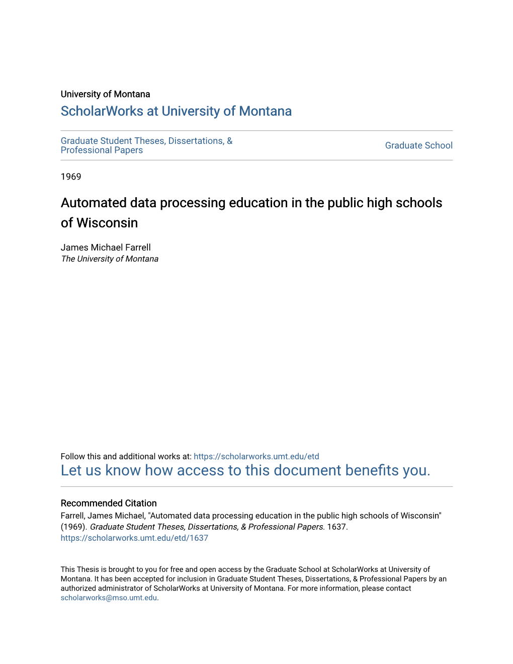 Automated Data Processing Education in the Public High Schools of Wisconsin