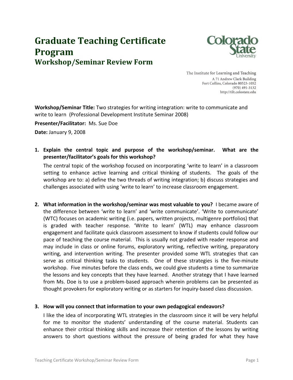 Workshop/Seminar Review Form s1