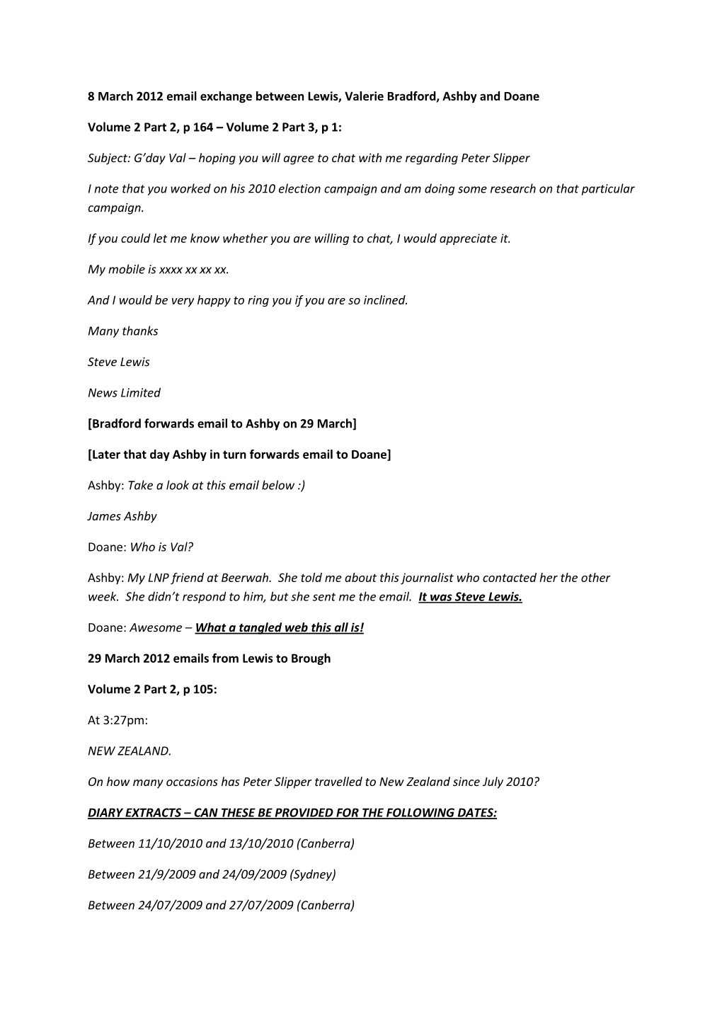 8 March 2012 Email Exchange Between Lewis, Valerie Bradford, Ashby and Doane