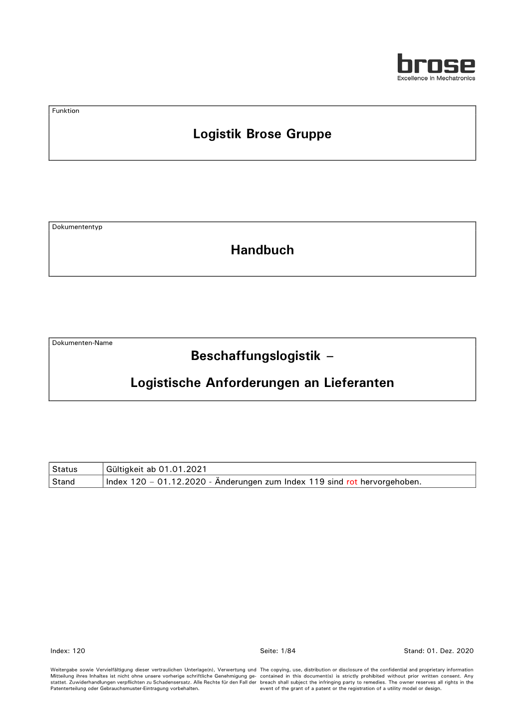 Logistik Brose Gruppe Handbuch Beschaffungslogistik
