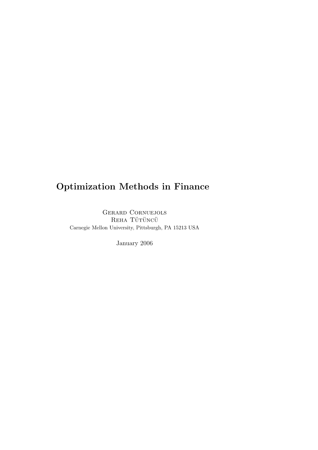 Optimization Methods in Finance