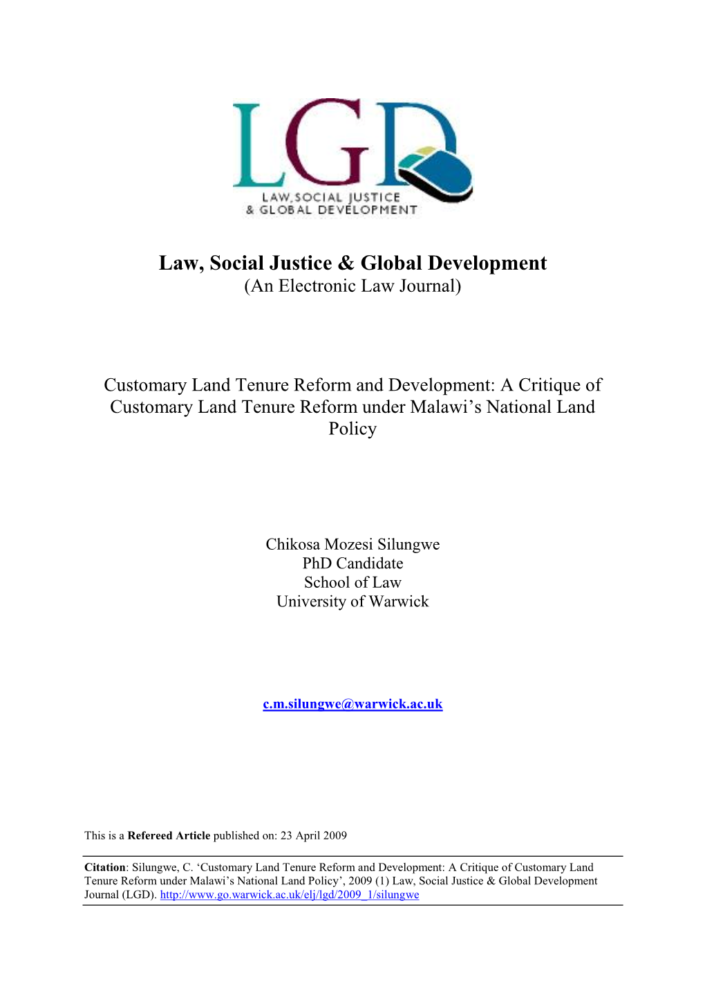 Law, Social Justice & Global Development