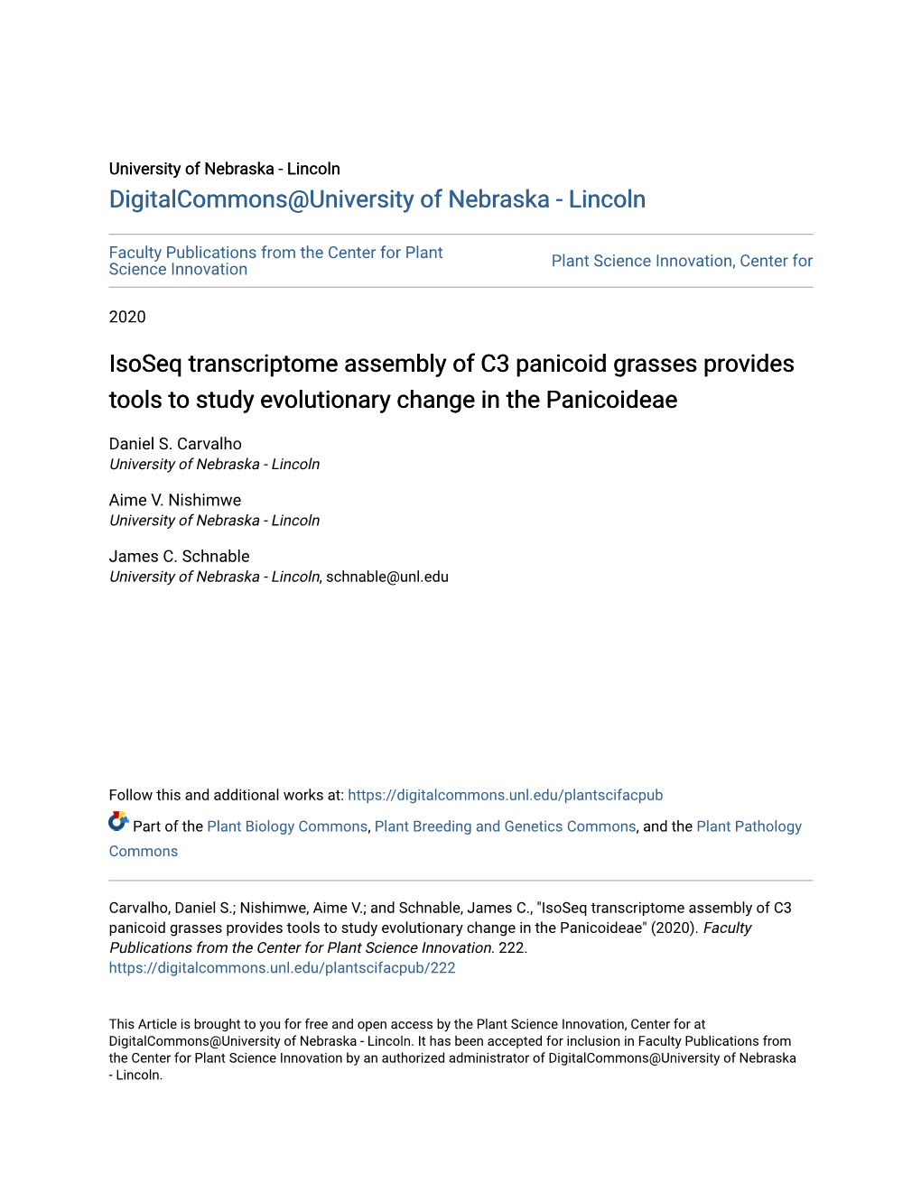 Isoseq Transcriptome Assembly of C3 Panicoid Grasses Provides Tools to Study Evolutionary Change in the Panicoideae