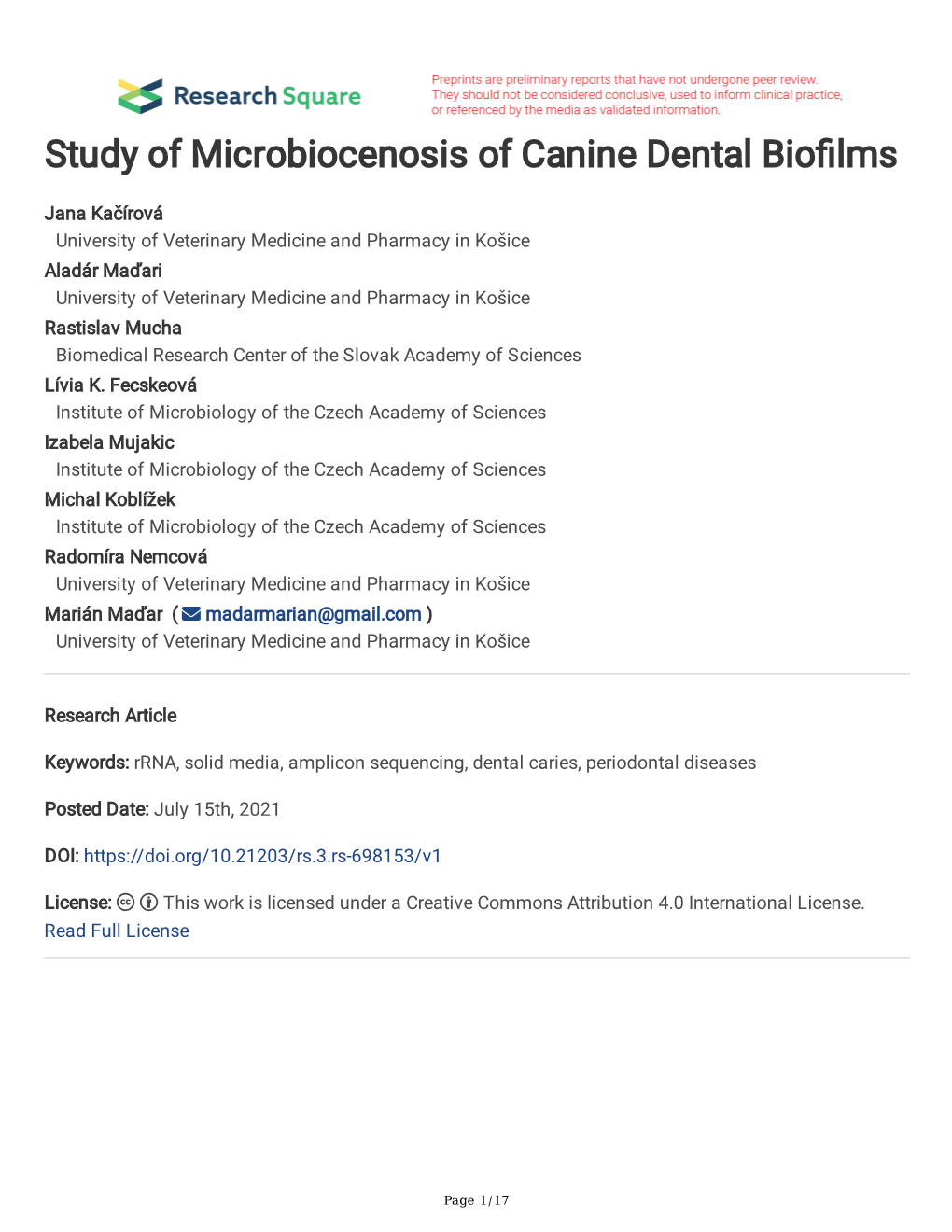 Study of Microbiocenosis of Canine Dental Bioflms