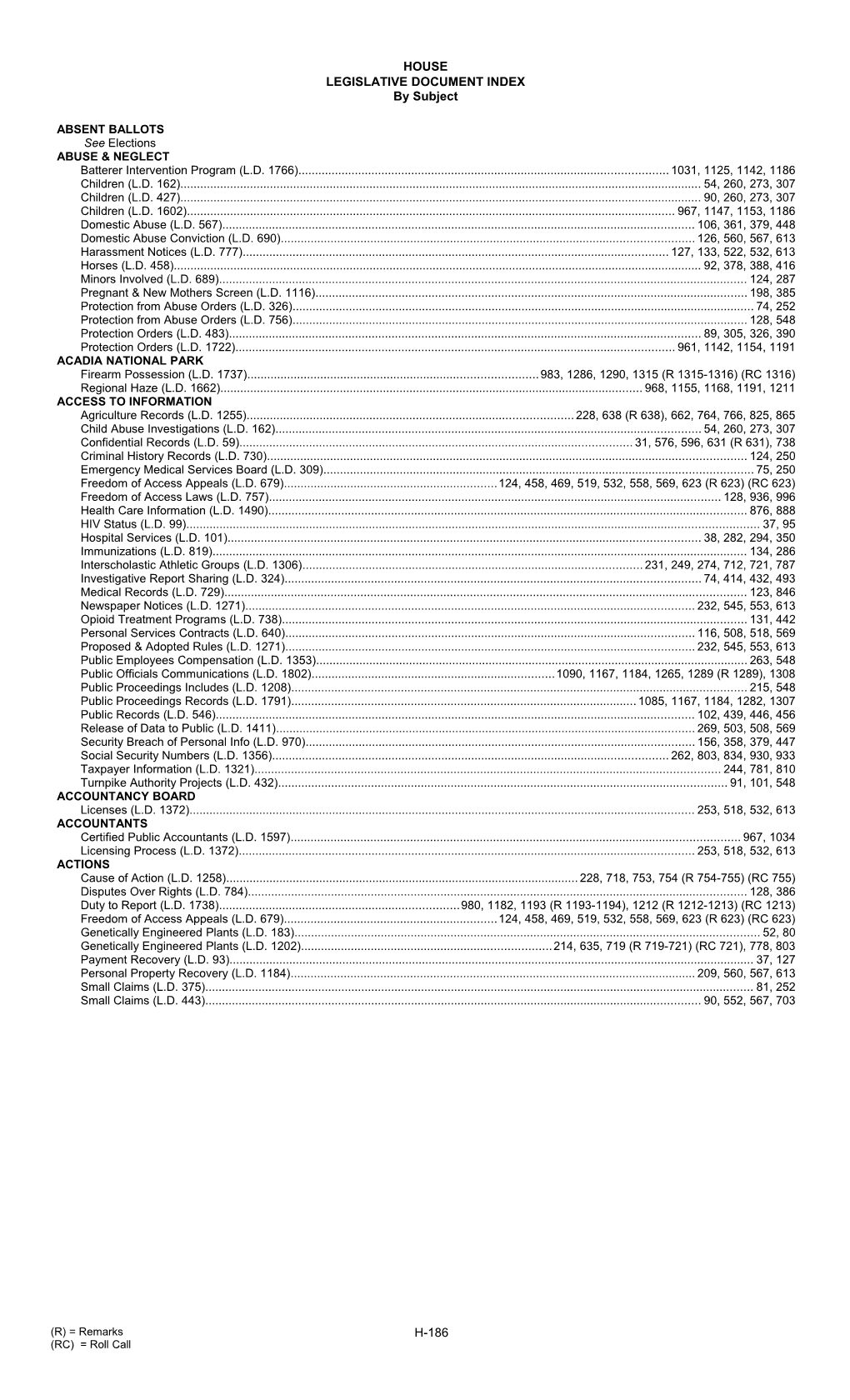 Legislative Document Index