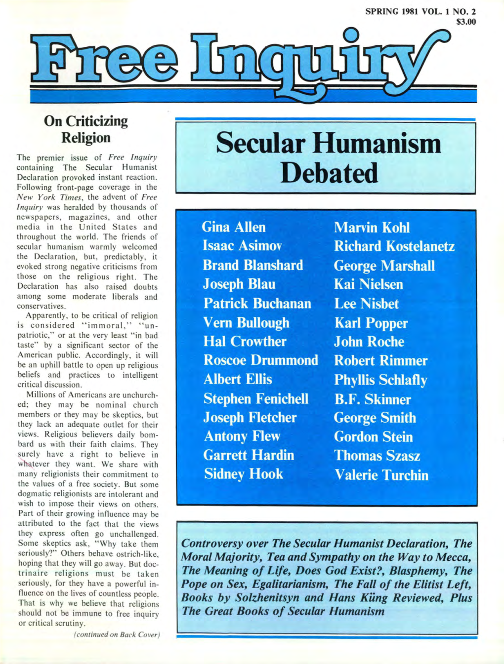 Secular Humanism Debated
