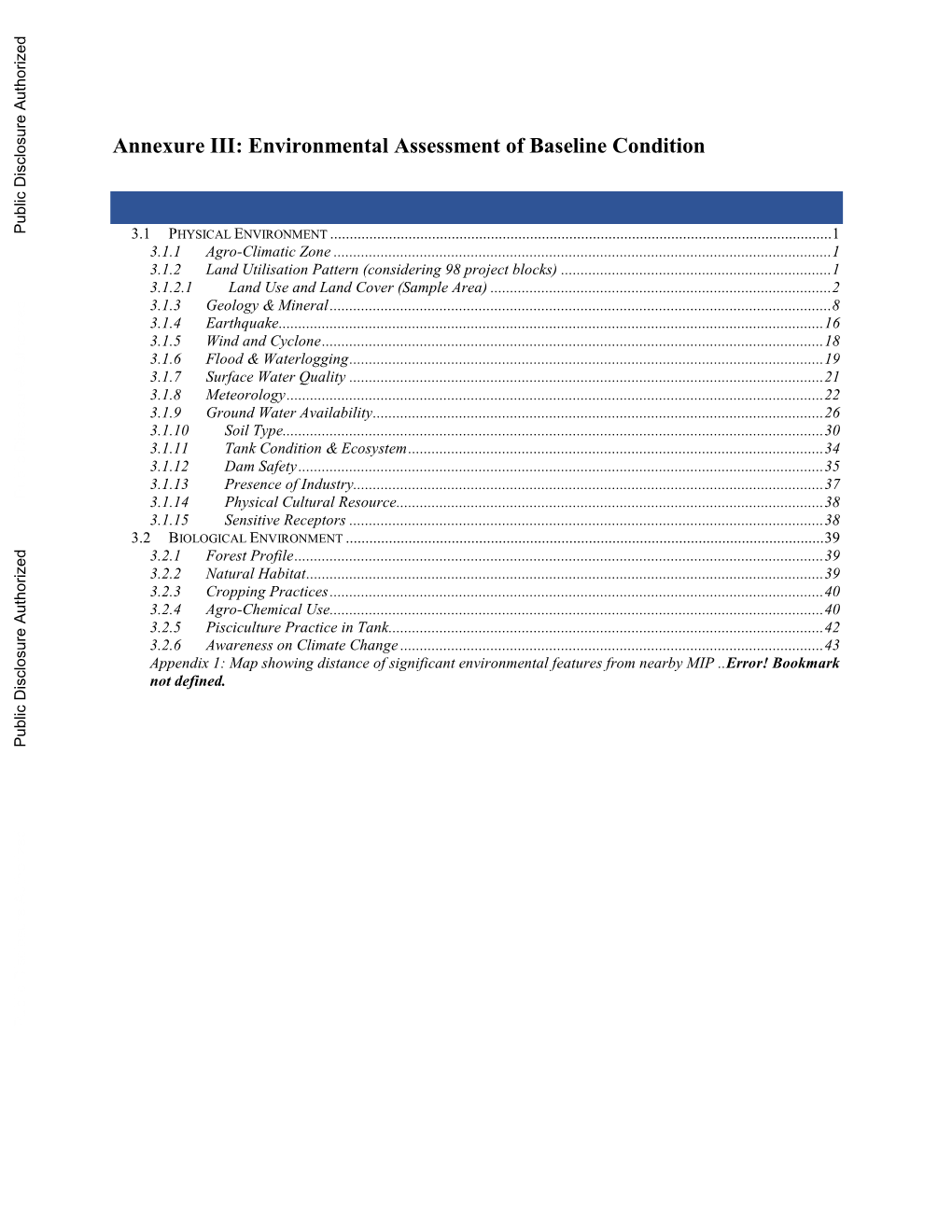 Annexure III: Environmental Assessment of Baseline Condition